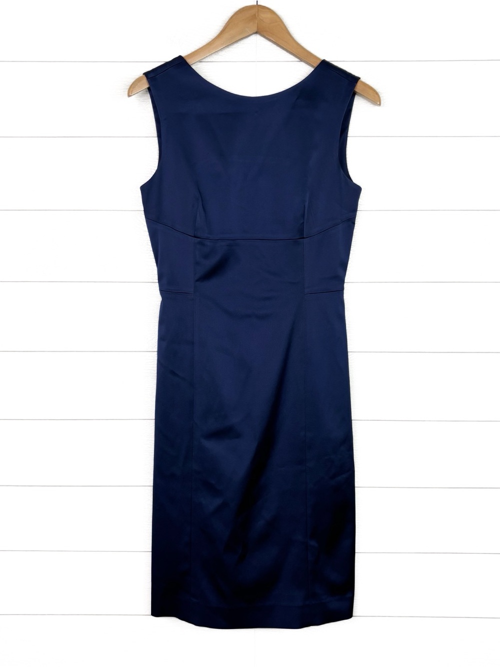 MM LaFleur The Alexa Dress Navy Blue Satin Sleeveless Career Elevated Elegant